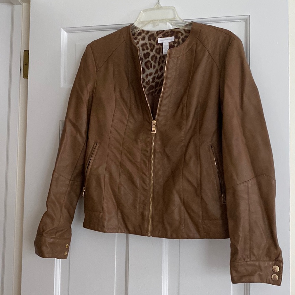 Charter Club Chestnut Brown Faux Leather Jacket